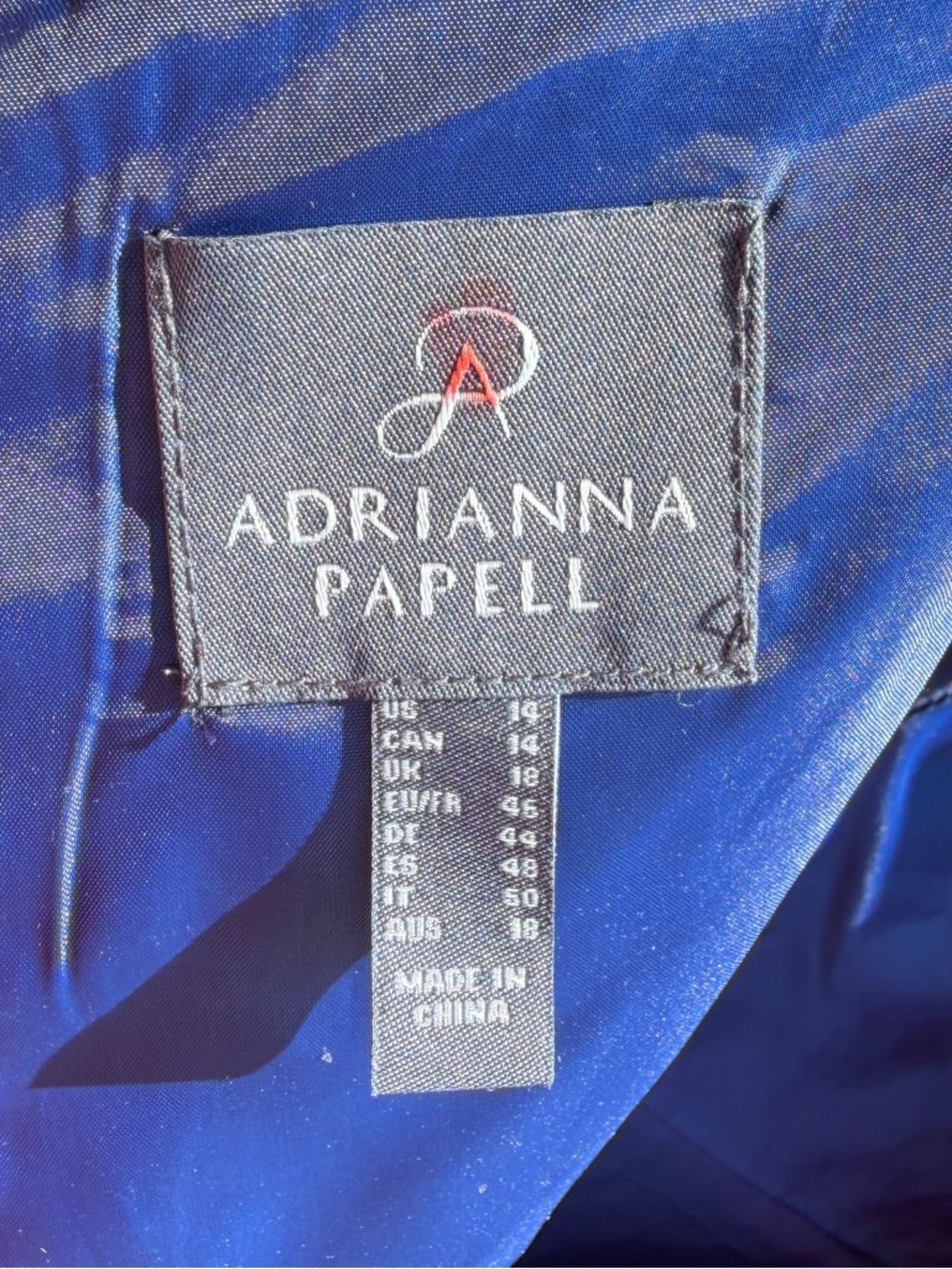 🆕🫐Adrianna Papell Navy Mikado Sweetheart Dress Size14 Formal Midi Fit&Flare Prom - Picture 16 of 17